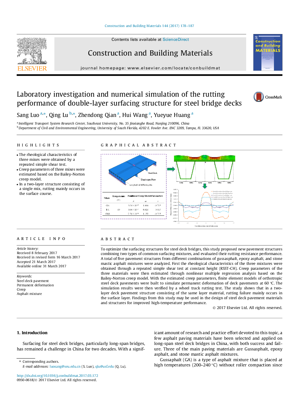 Laboratory investigation and numerical simulation of the rutting performance of double-layer surfacing structure for steel bridge decks