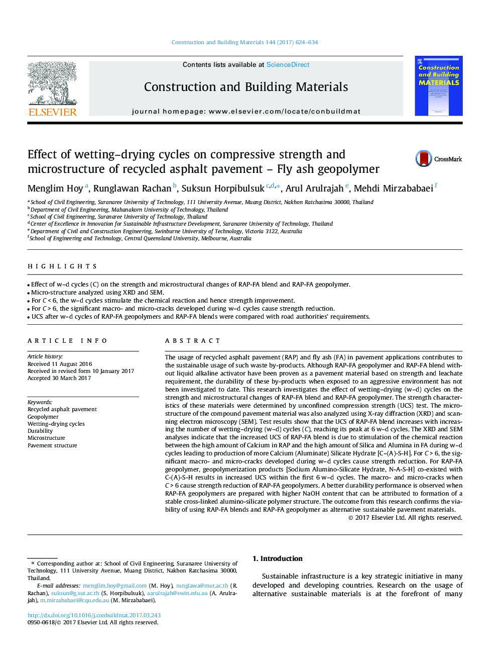 Effect of wetting-drying cycles on compressive strength and microstructure of recycled asphalt pavement - Fly ash geopolymer