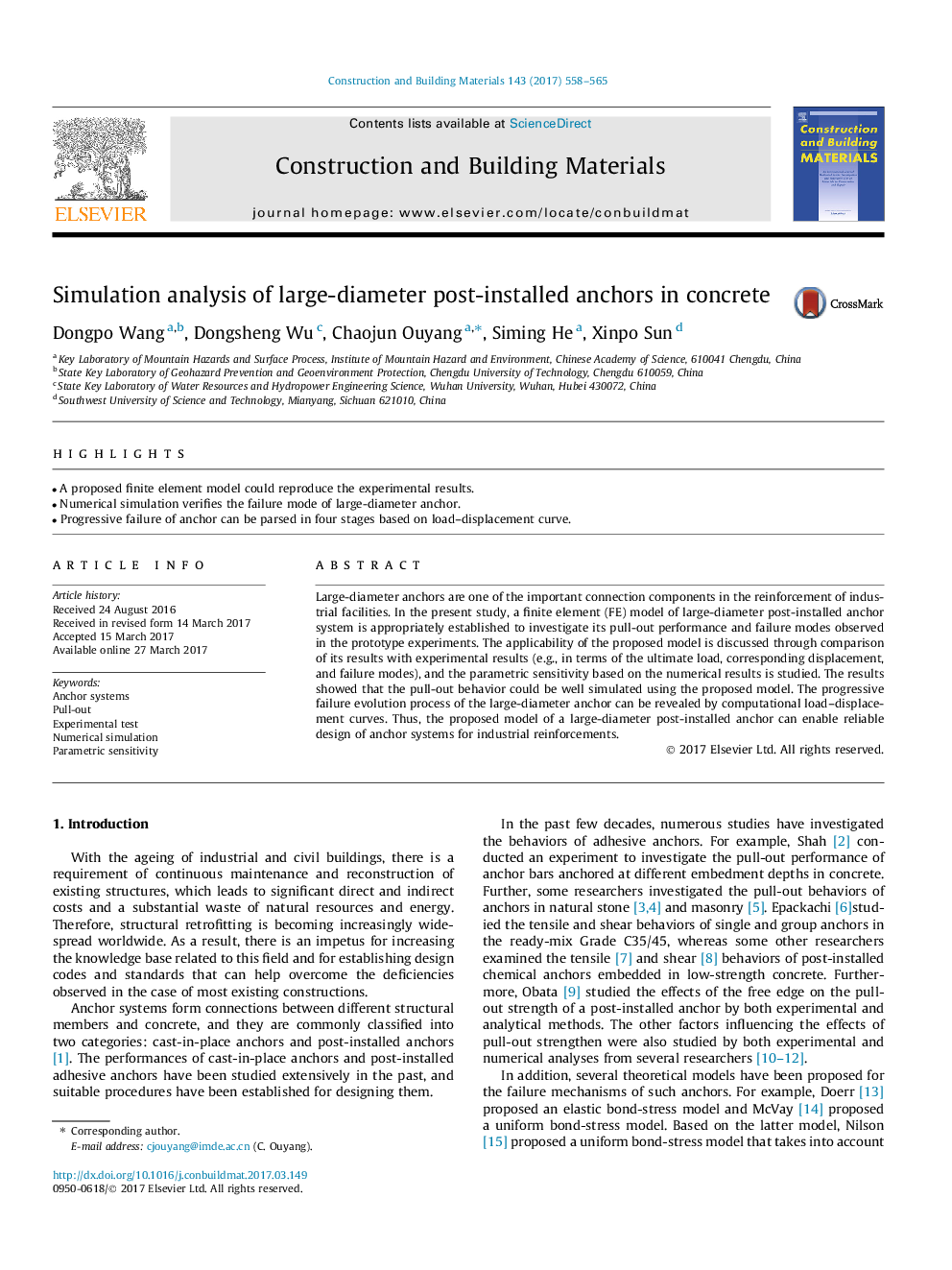 Simulation analysis of large-diameter post-installed anchors in concrete