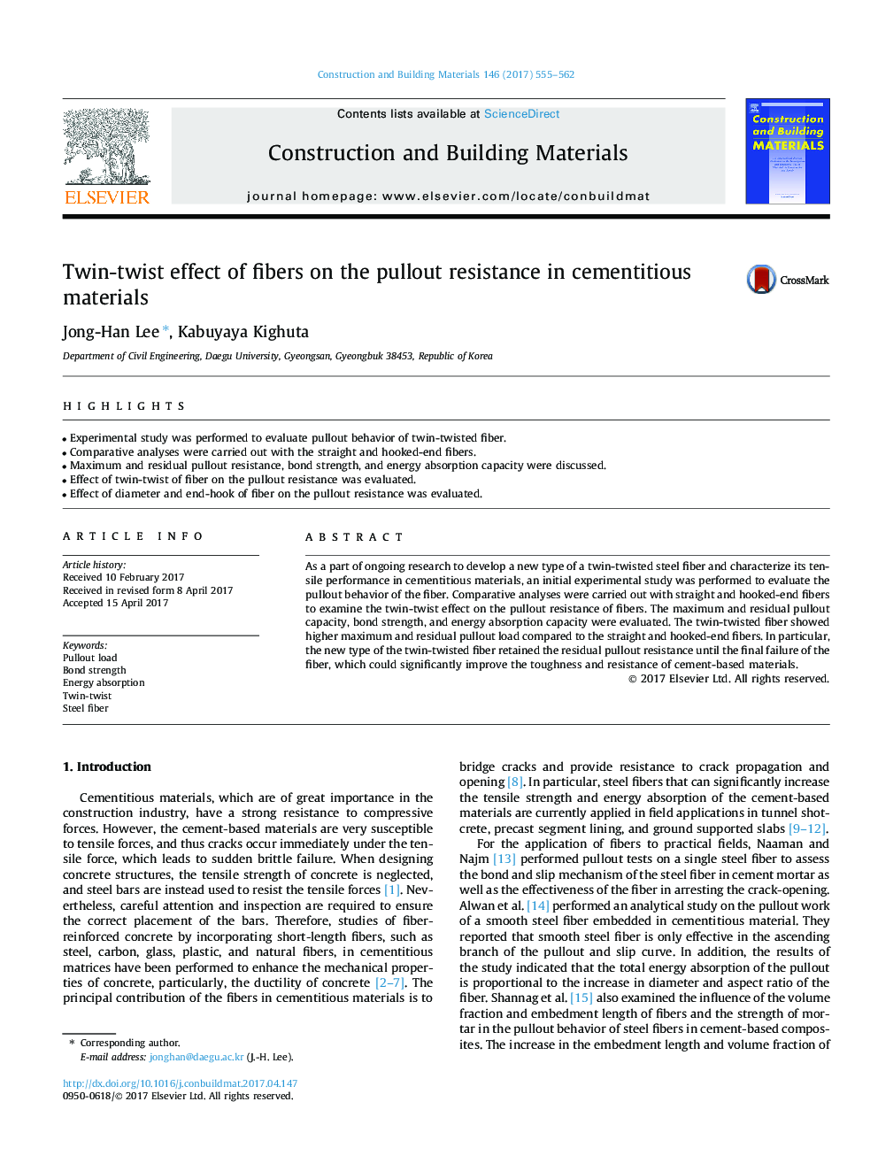 Twin-twist effect of fibers on the pullout resistance in cementitious materials