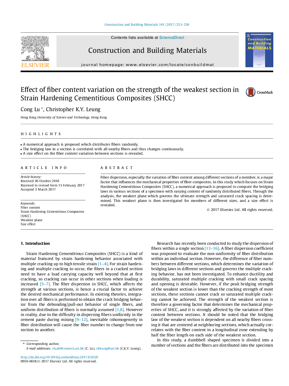 Effect of fiber content variation on the strength of the weakest section in Strain Hardening Cementitious Composites (SHCC)