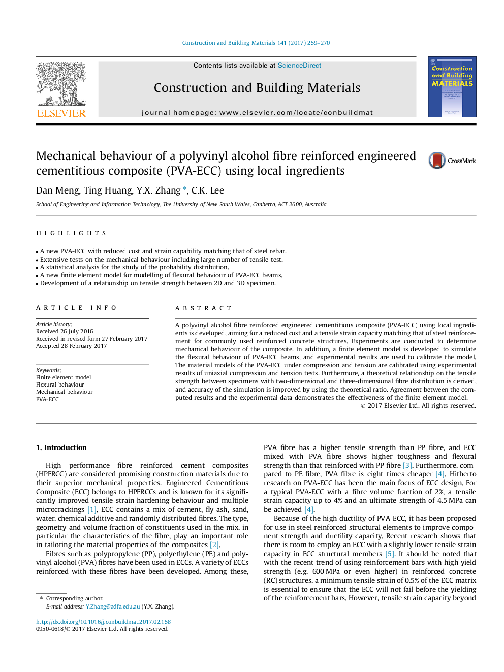 Mechanical behaviour of a polyvinyl alcohol fibre reinforced engineered cementitious composite (PVA-ECC) using local ingredients