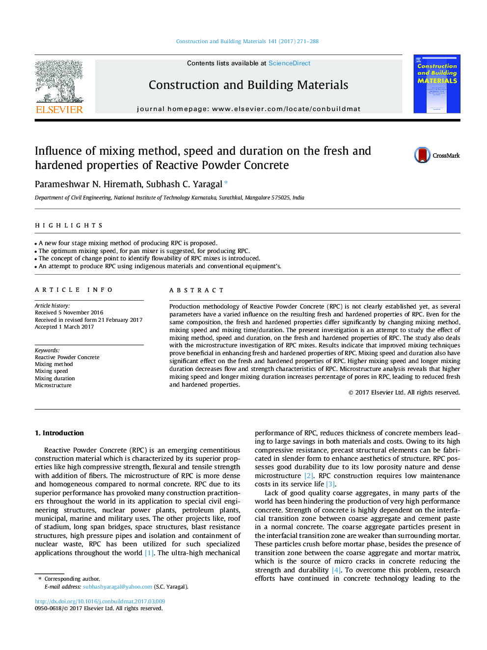 Influence of mixing method, speed and duration on the fresh and hardened properties of Reactive Powder Concrete