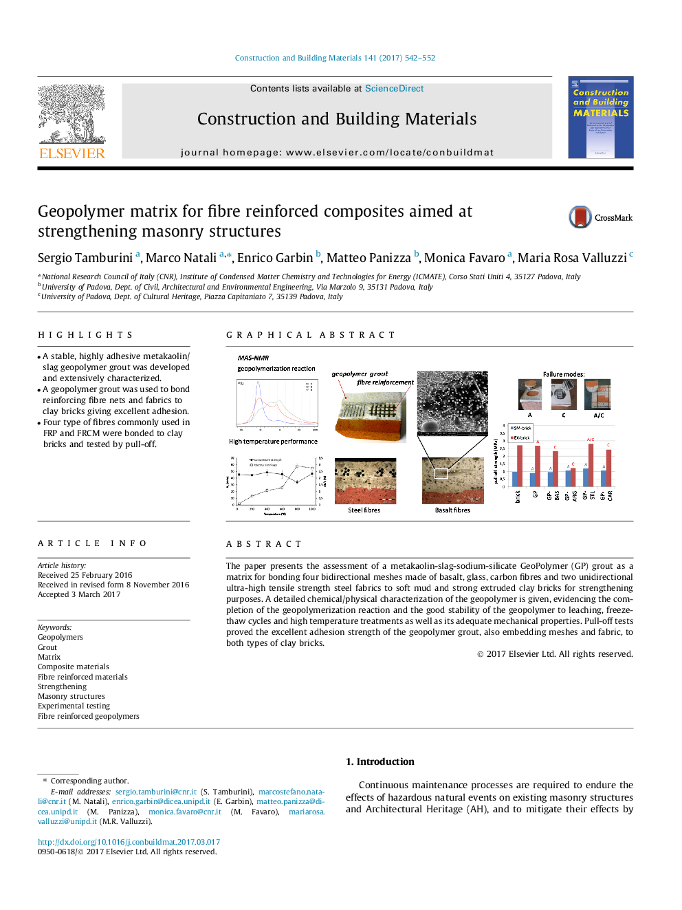 Geopolymer matrix for fibre reinforced composites aimed at strengthening masonry structures