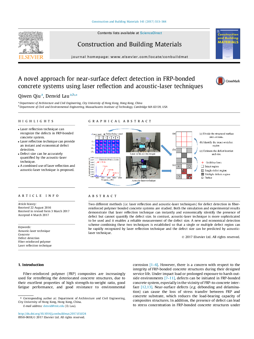 A novel approach for near-surface defect detection in FRP-bonded concrete systems using laser reflection and acoustic-laser techniques