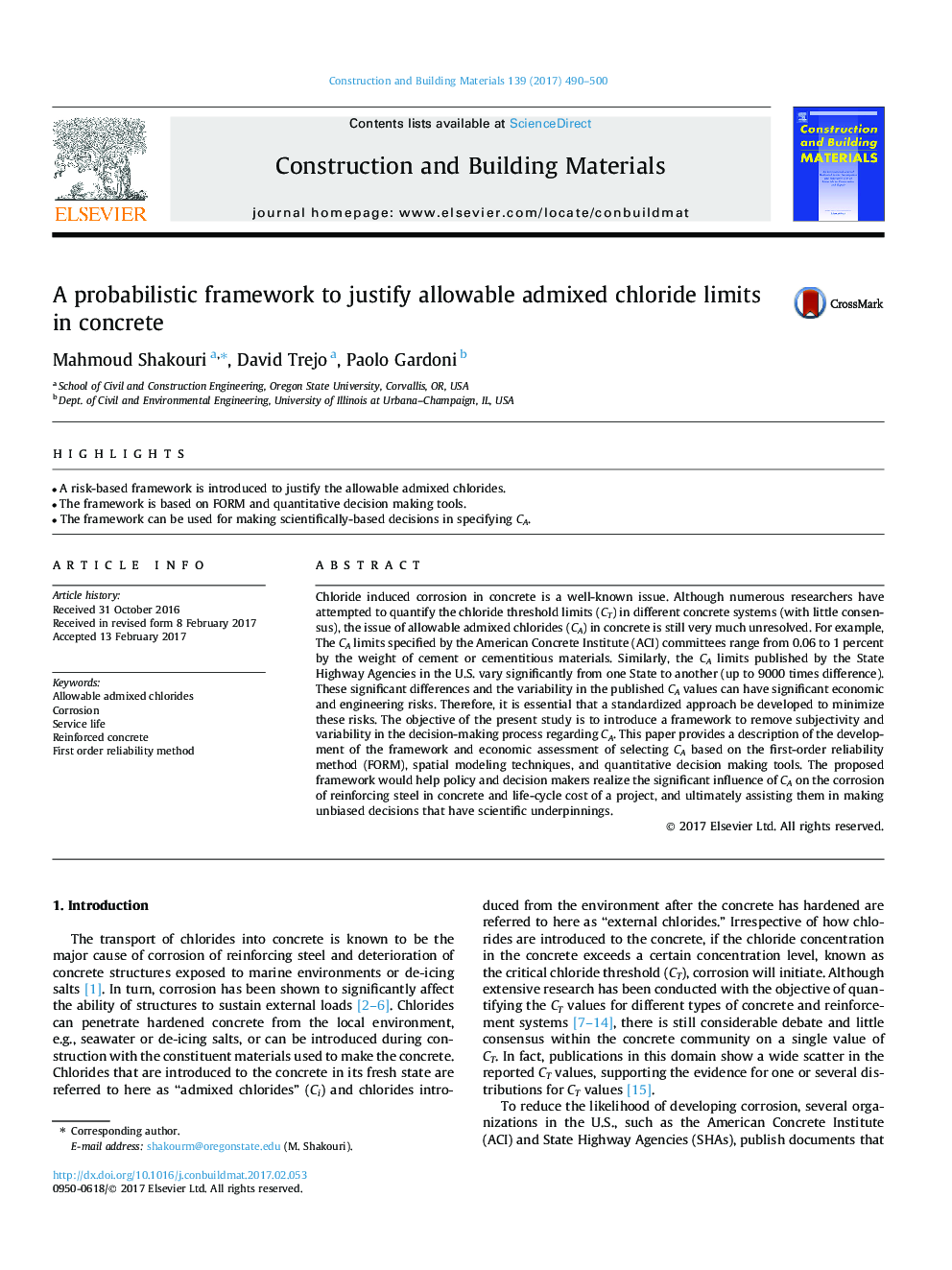 A probabilistic framework to justify allowable admixed chloride limits in concrete