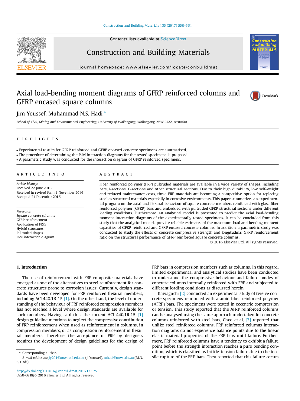 Axial load-bending moment diagrams of GFRP reinforced columns and GFRP encased square columns