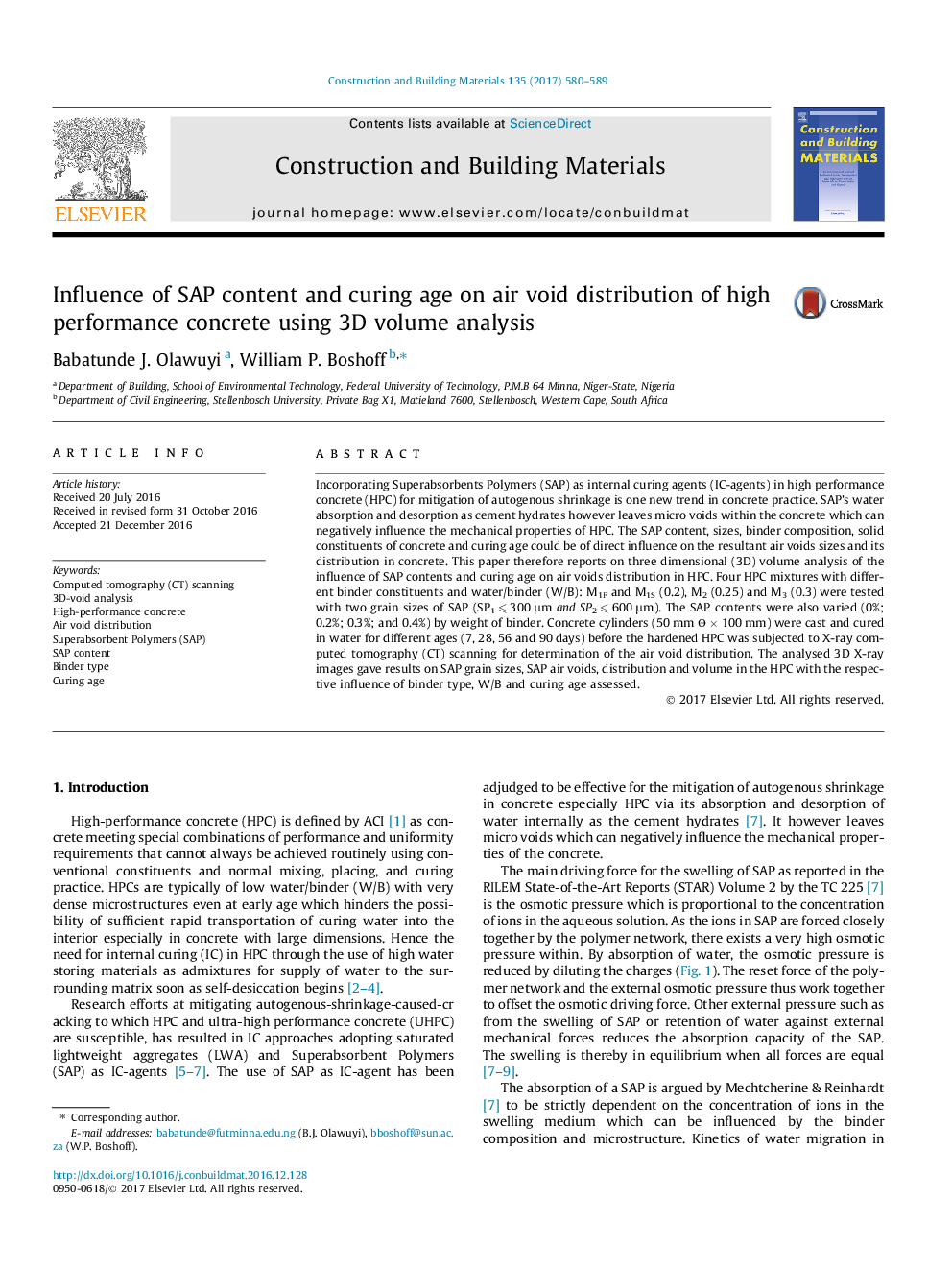 Influence of SAP content and curing age on air void distribution of high performance concrete using 3D volume analysis