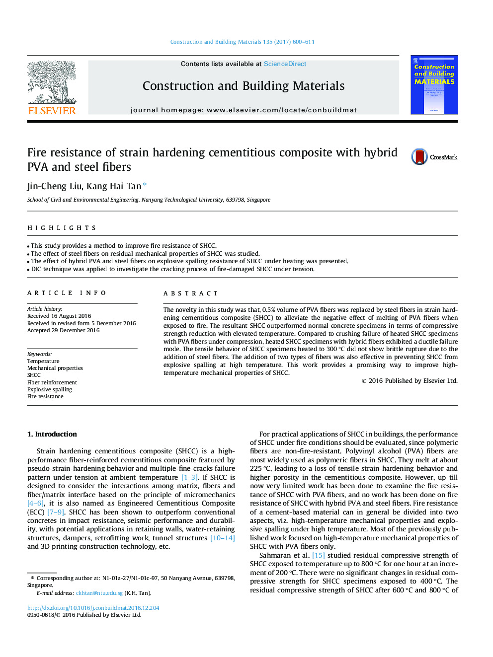 Fire resistance of strain hardening cementitious composite with hybrid PVA and steel fibers