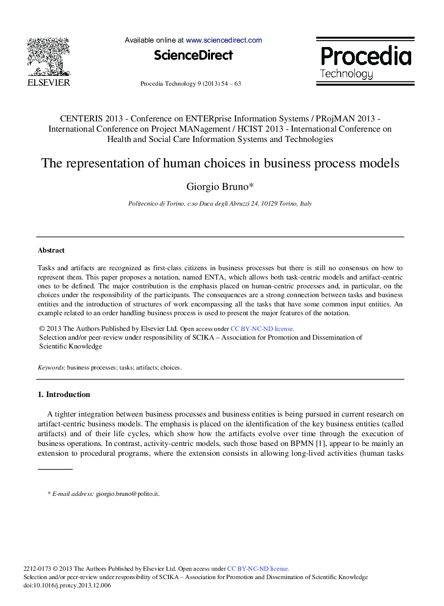 The Representation of Human Choices in Business Process Models 