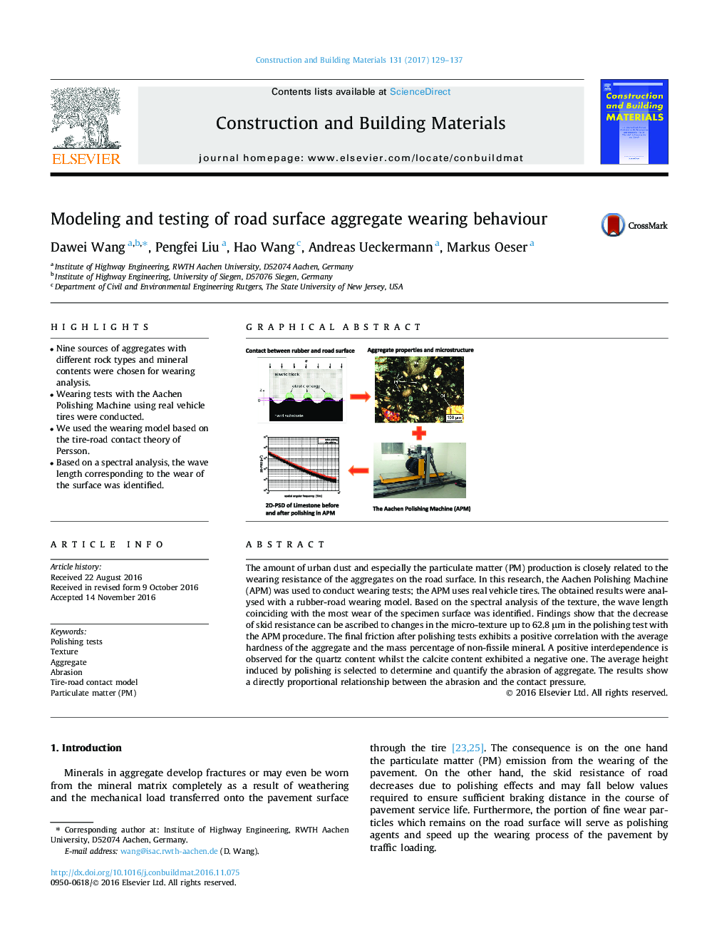 Modeling and testing of road surface aggregate wearing behaviour