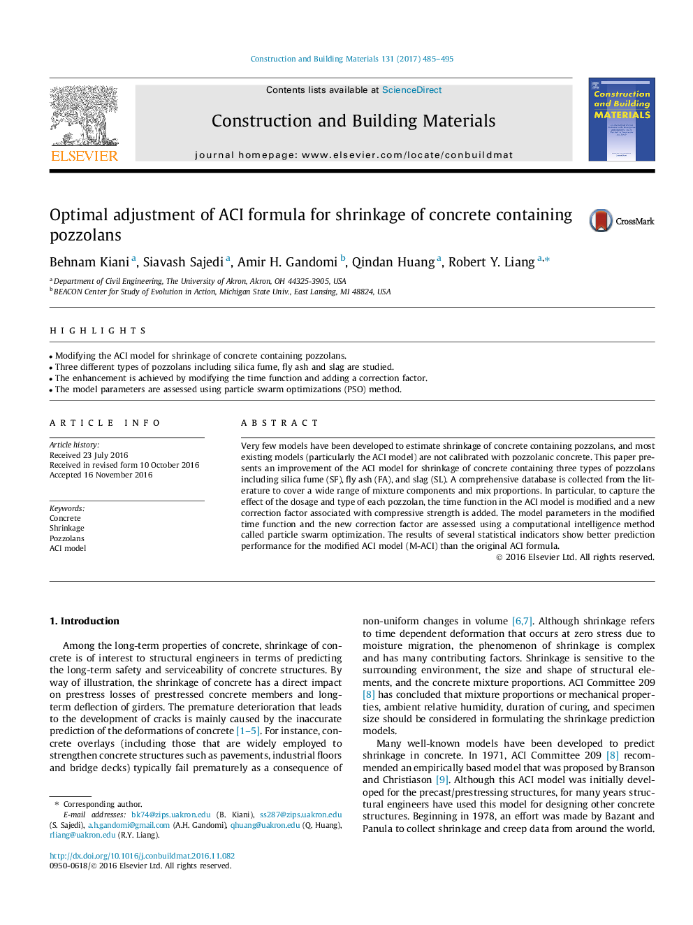 Optimal adjustment of ACI formula for shrinkage of concrete containing pozzolans