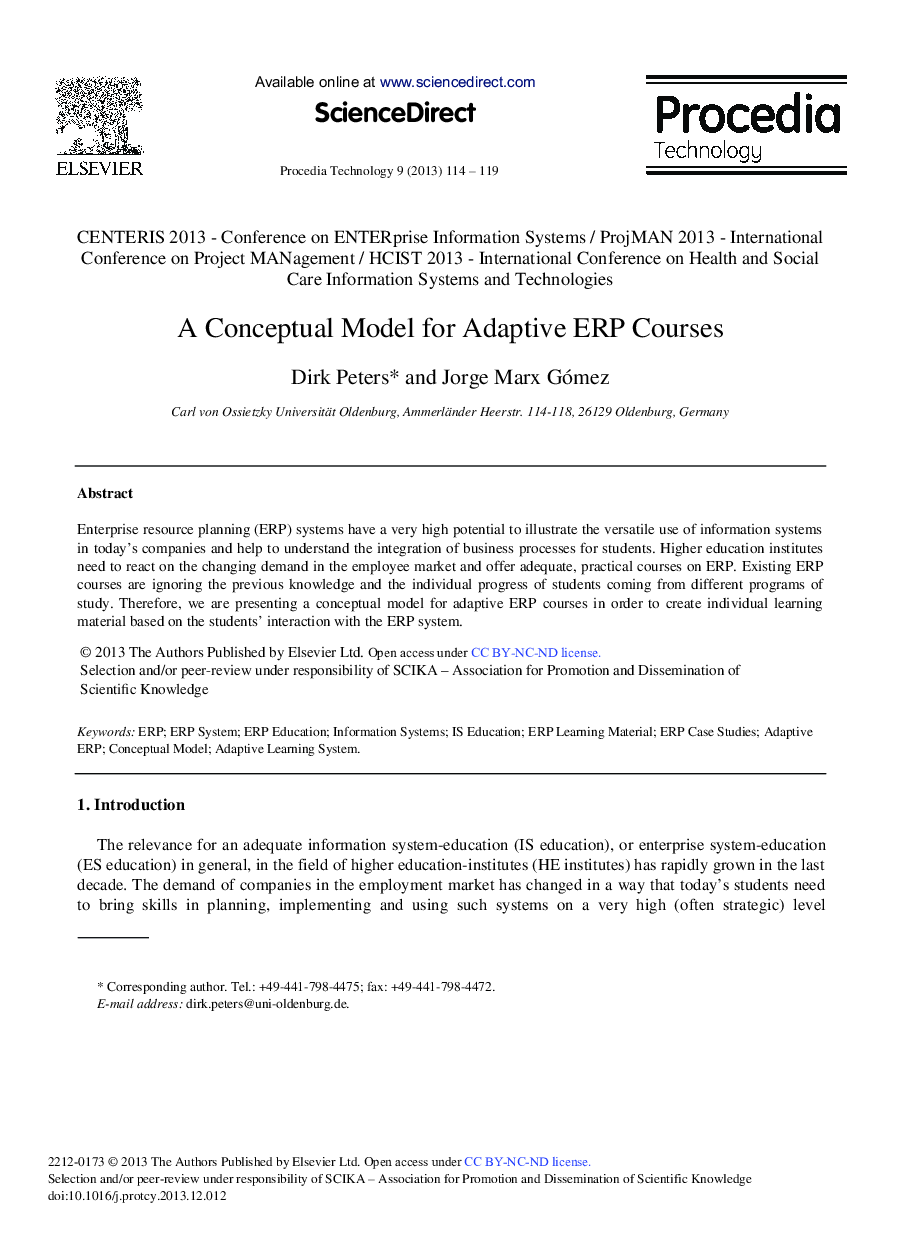 A Conceptual Model for Adaptive ERP Courses 