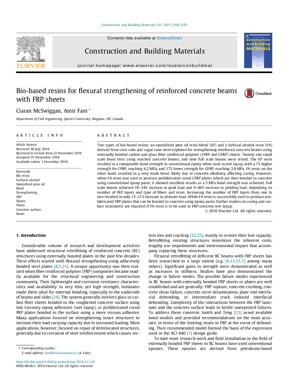 Bio-based resins for flexural strengthening of reinforced concrete beams with FRP sheets