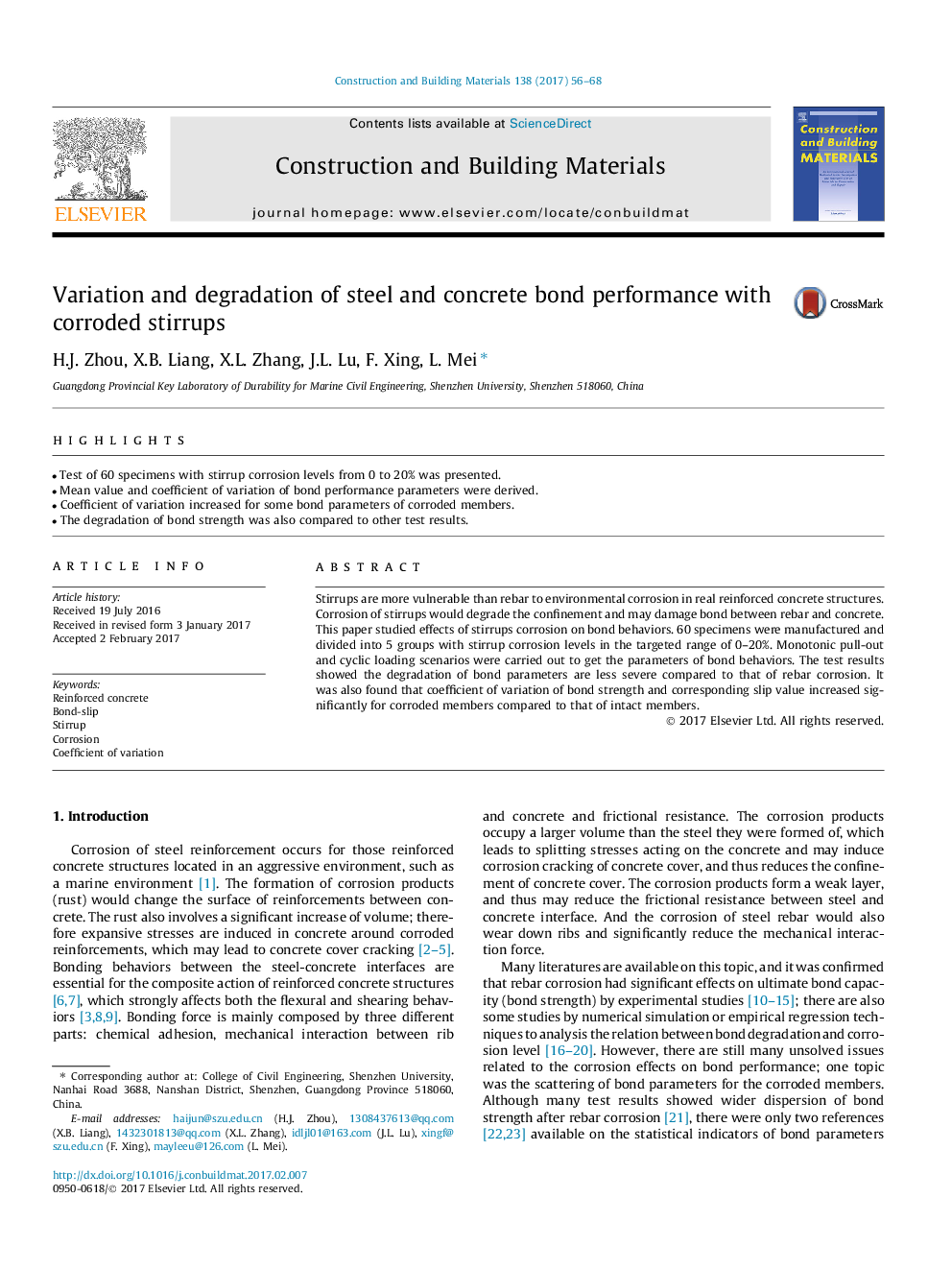 Variation and degradation of steel and concrete bond performance with corroded stirrups