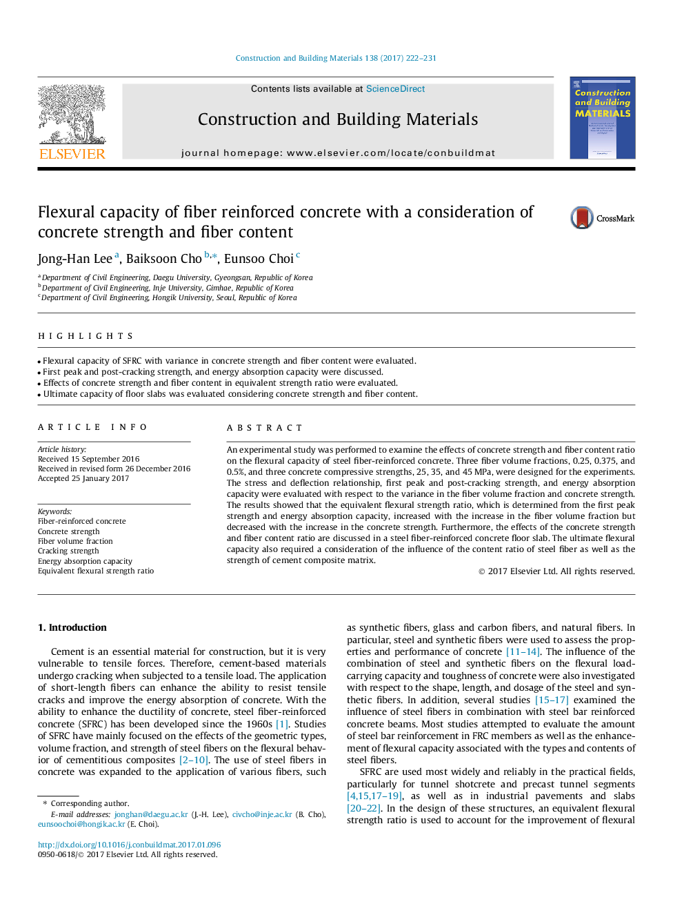 Flexural capacity of fiber reinforced concrete with a consideration of concrete strength and fiber content