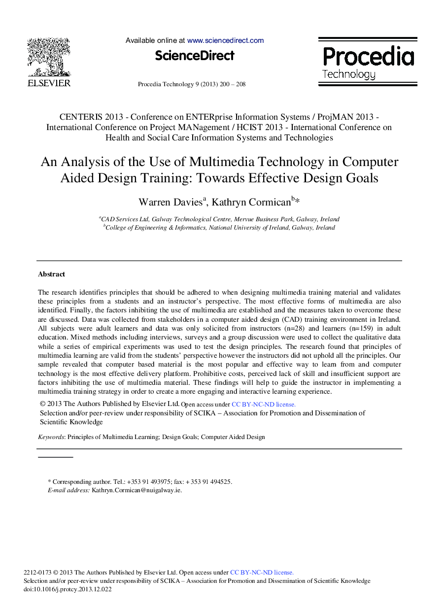 عکس صفحه اول مقاله: An Analysis of the Use of Multimedia Technology in Computer Aided Design Training: Towards Effective Design Goals An Analysis of the Use of Multimedia Technology in Computer Aided Design Training: Towards Effective Design Goals