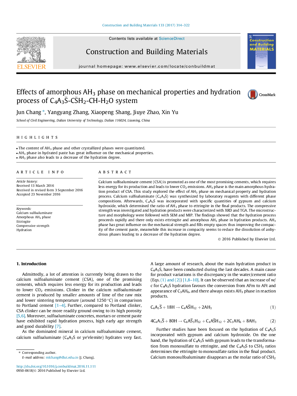 Effects of amorphous AH3 phase on mechanical properties and hydration process of C4A3SÂ¯-CSÂ¯H2-CH-H2O system