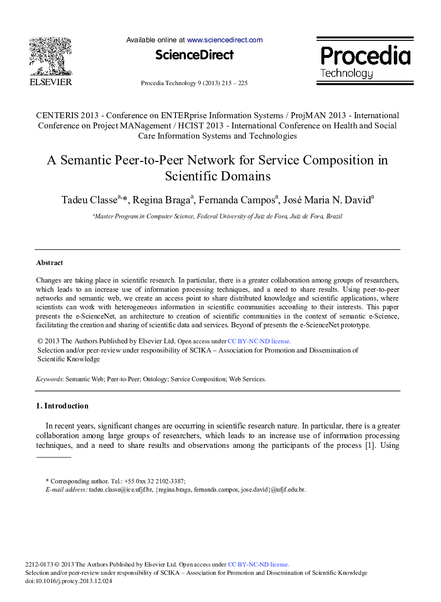 A Semantic Peer-to-Peer Network for Service Composition in Scientific Domains 