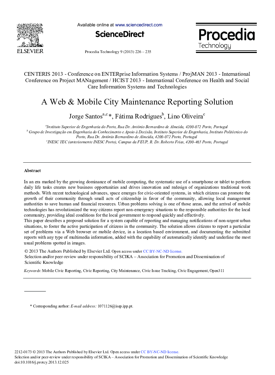عکس صفحه اول مقاله: A Web & Mobile City Maintenance Reporting Solution A Web & Mobile City Maintenance Reporting Solution