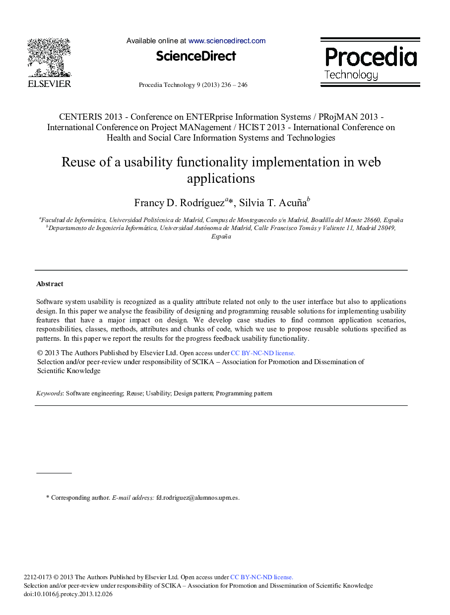 Reuse of a Usability Functionality Implementation in Web Applications 