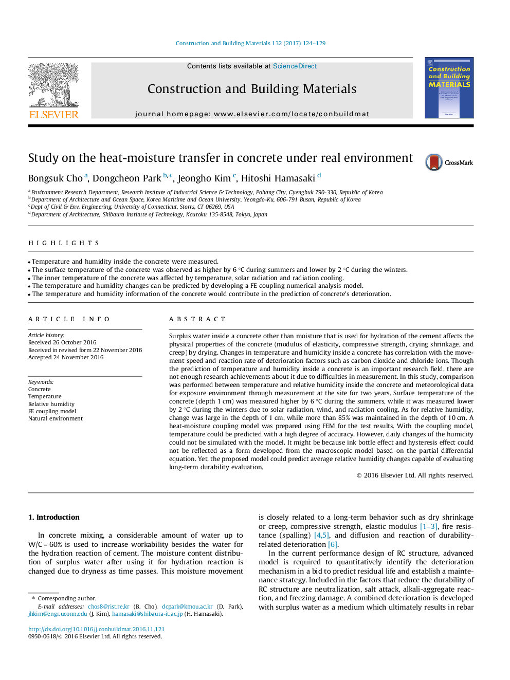 Study on the heat-moisture transfer in concrete under real environment