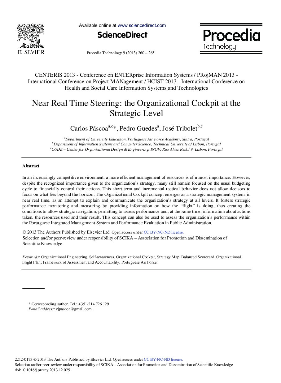 Near Real Time Steering: The Organizational Cockpit at the Strategic Level 
