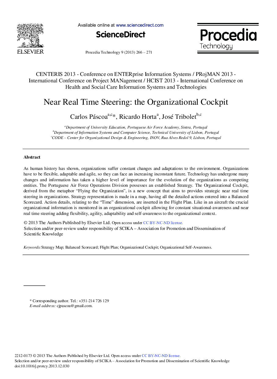 Near Real Time Steering: The Organizational Cockpit 