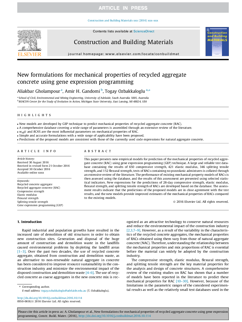 New formulations for mechanical properties of recycled aggregate concrete using gene expression programming