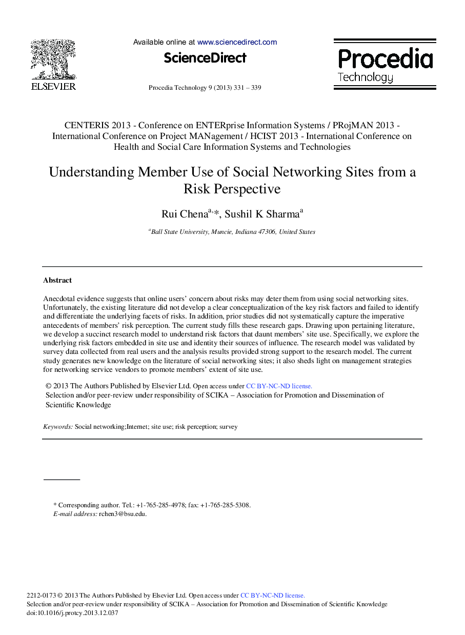 Understanding Member Use of Social Networking Sites from a Risk Perspective 