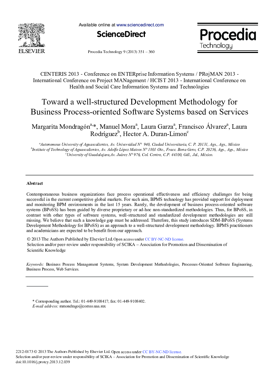 Toward a Well-structured Development Methodology for Business Process-oriented Software Systems based on Services 