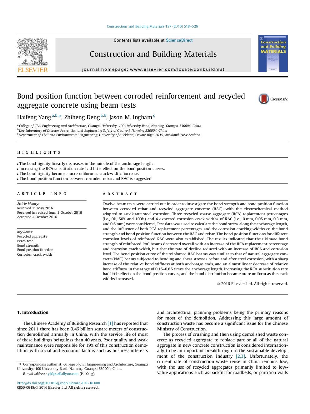 Bond position function between corroded reinforcement and recycled aggregate concrete using beam tests