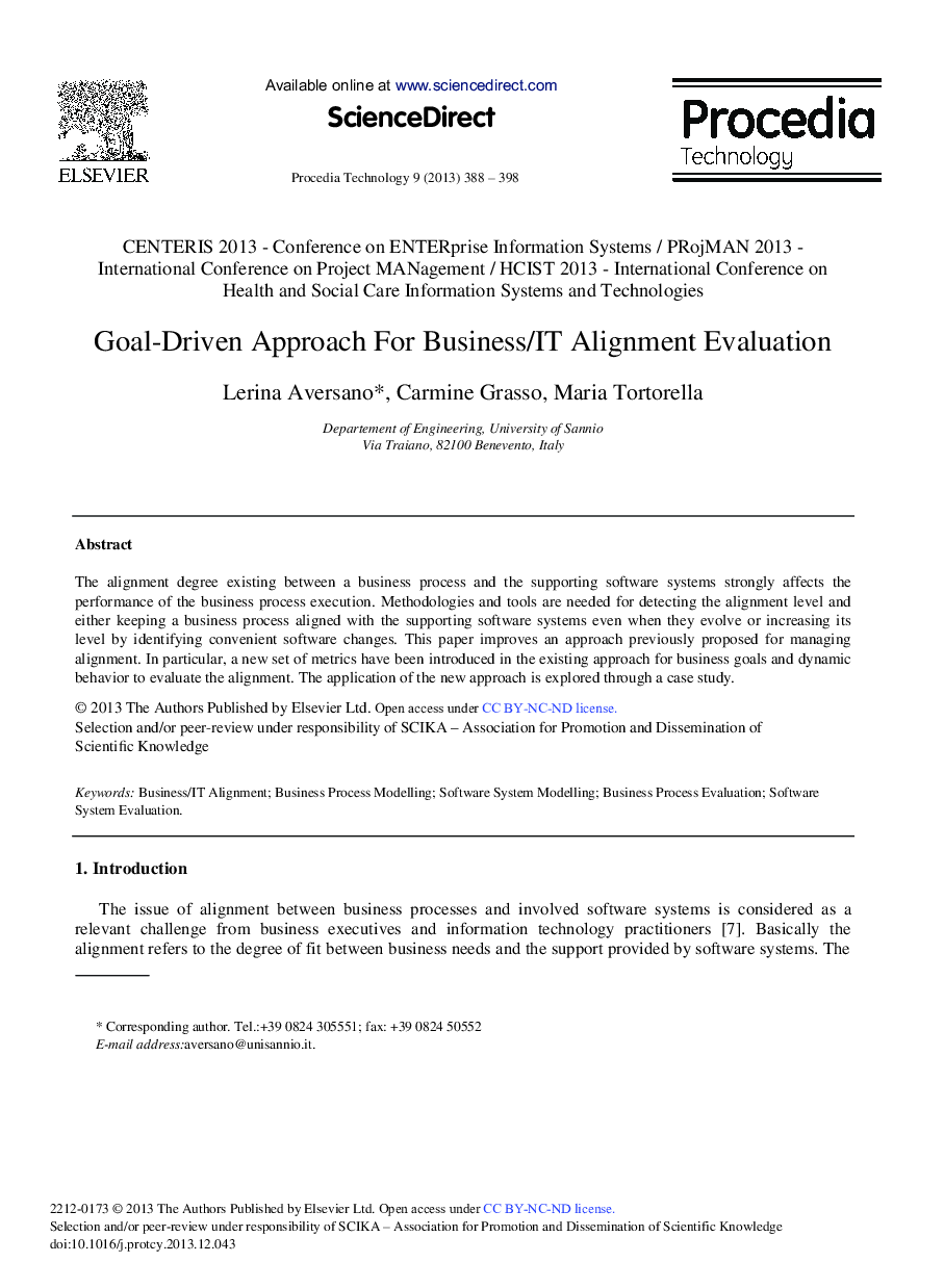 Goal-driven Approach for Business/IT Alignment Evaluation 
