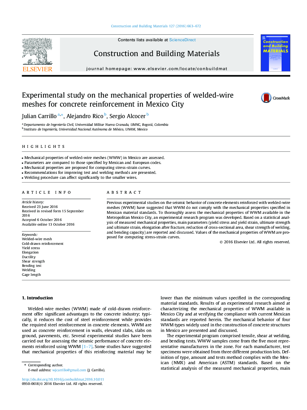 Experimental study on the mechanical properties of welded-wire meshes for concrete reinforcement in Mexico City