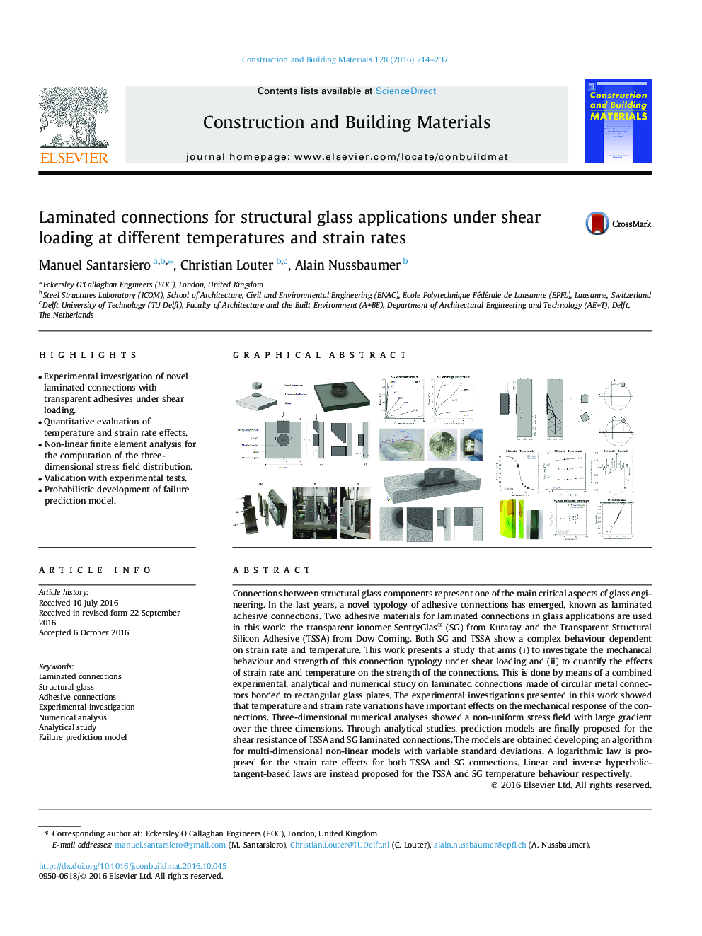 Laminated connections for structural glass applications under shear loading at different temperatures and strain rates