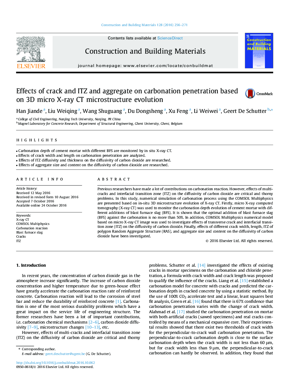 Effects of crack and ITZ and aggregate on carbonation penetration based on 3D micro X-ray CT microstructure evolution