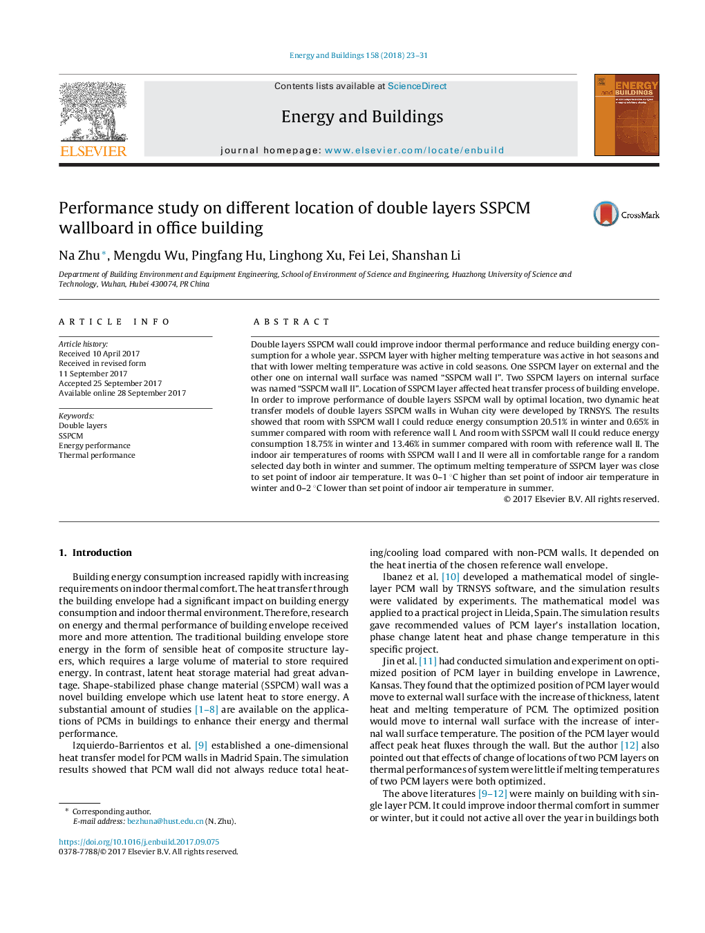 Performance study on different location of double layers SSPCM wallboard in office building