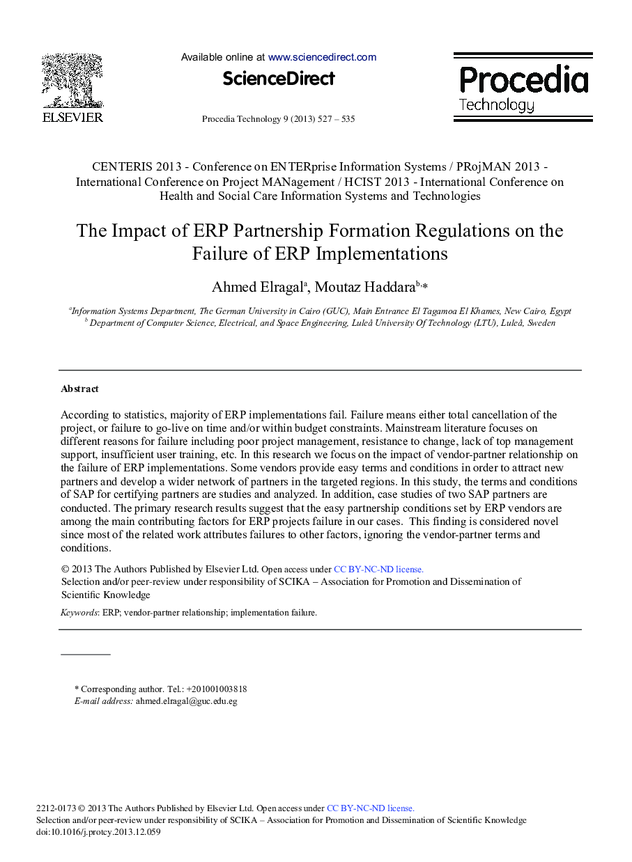 The Impact of ERP Partnership Formation Regulations on the Failure of ERP Implementations 