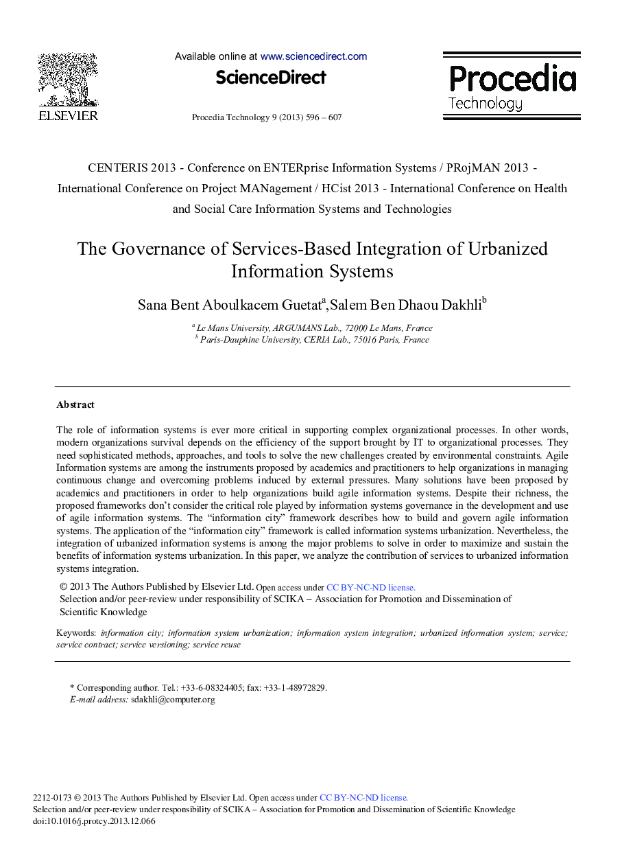 The Governance of Services-based Integration of Urbanized Information Systems 