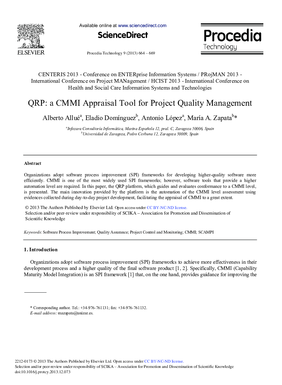 QRP: A CMMI Appraisal Tool for Project Quality Management 