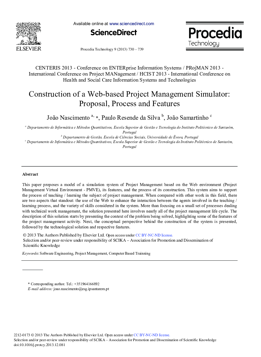 Construction of a Web-based Project Management Simulator: Proposal, Process and Features 