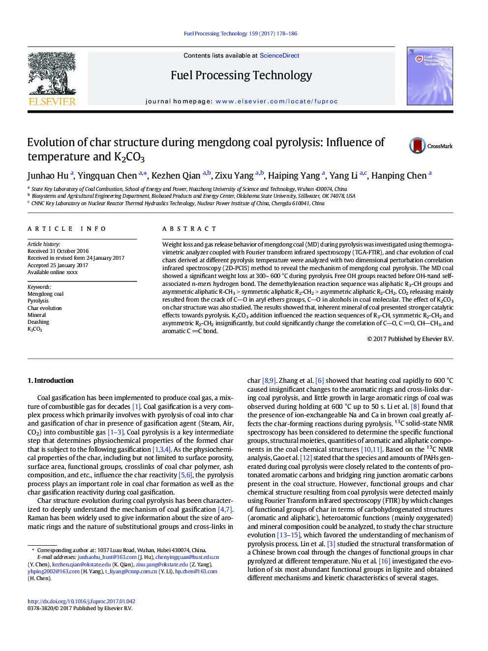 Evolution of char structure during mengdong coal pyrolysis: Influence of temperature and K2CO3