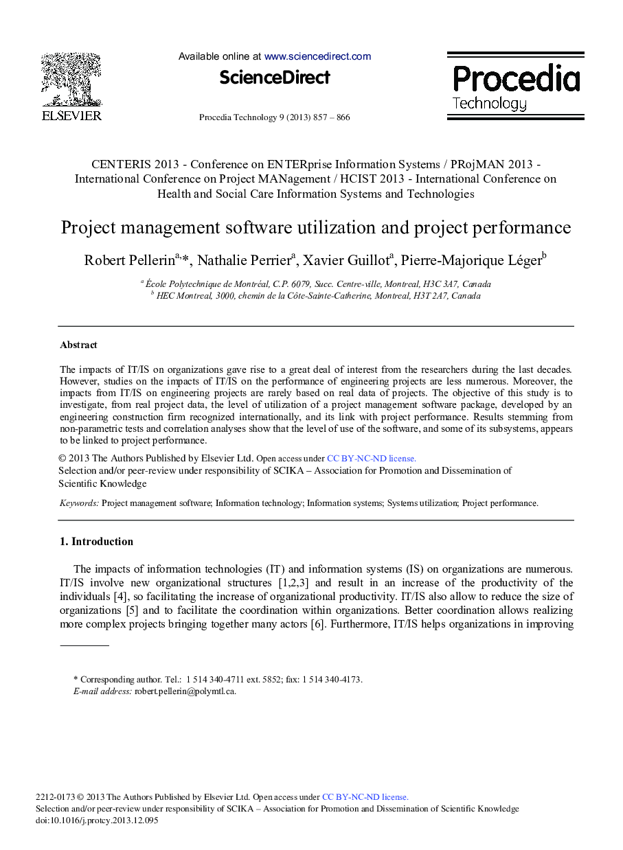 Project Management Software Utilization and Project Performance 