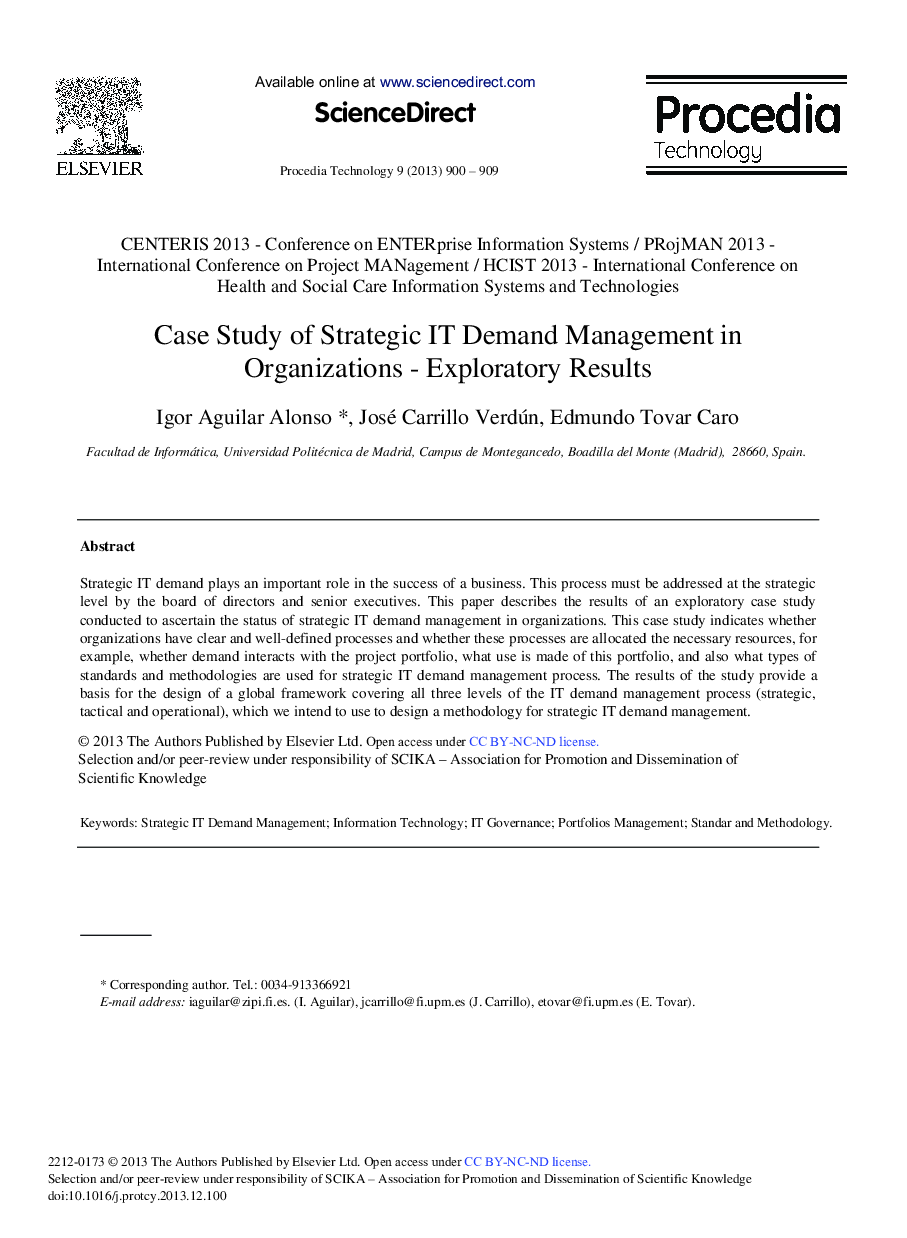 Case Study of Strategic IT Demand Management in Organizations – Exploratory Results 