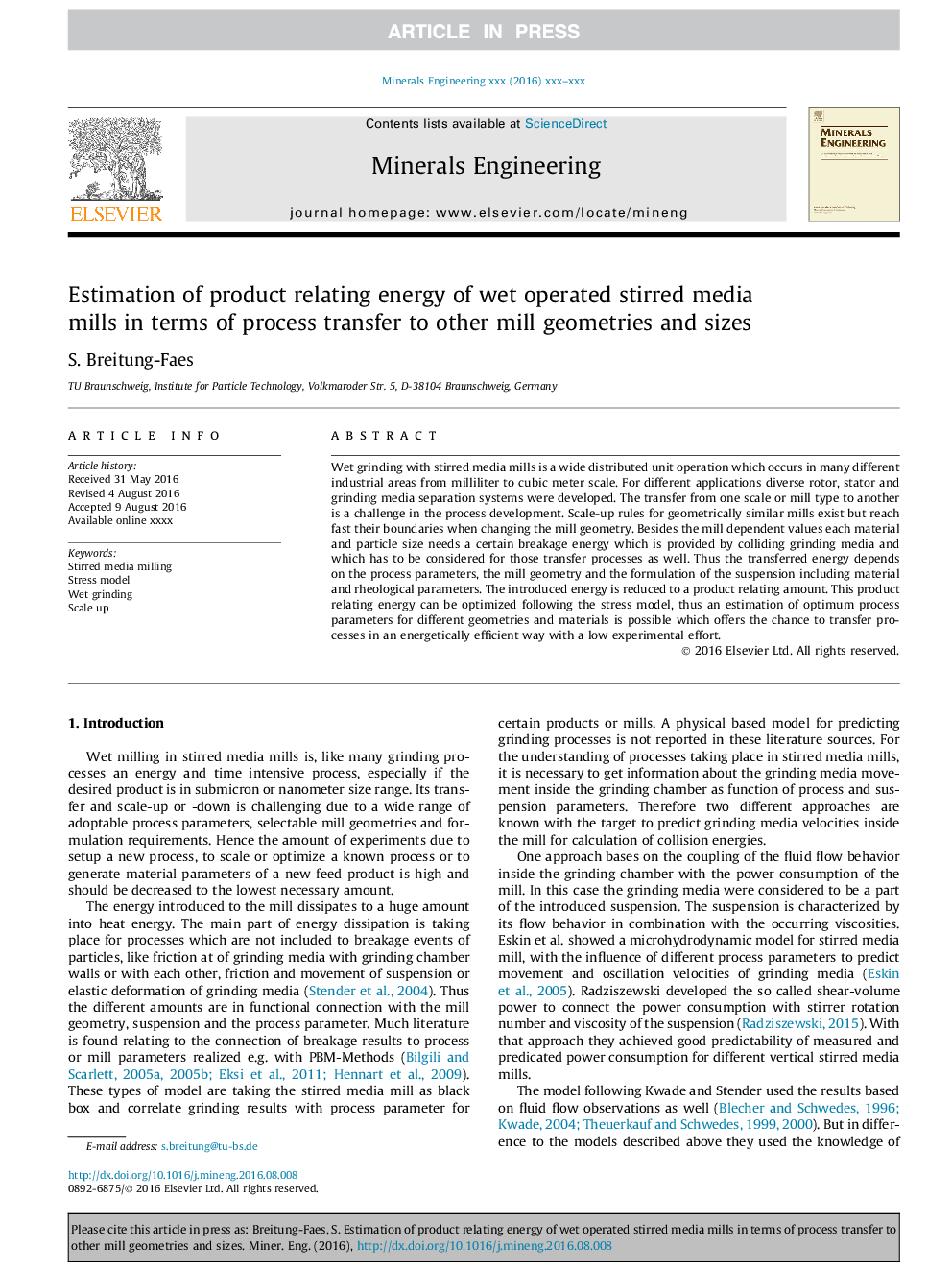 Estimation of product relating energy of wet operated stirred media mills in terms of process transfer to other mill geometries and sizes