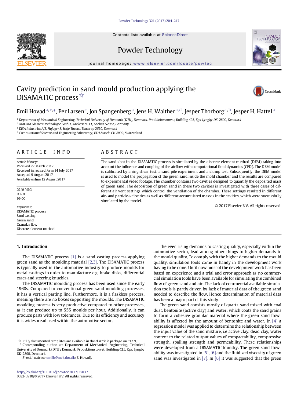 Cavity prediction in sand mould production applying the DISAMATIC process