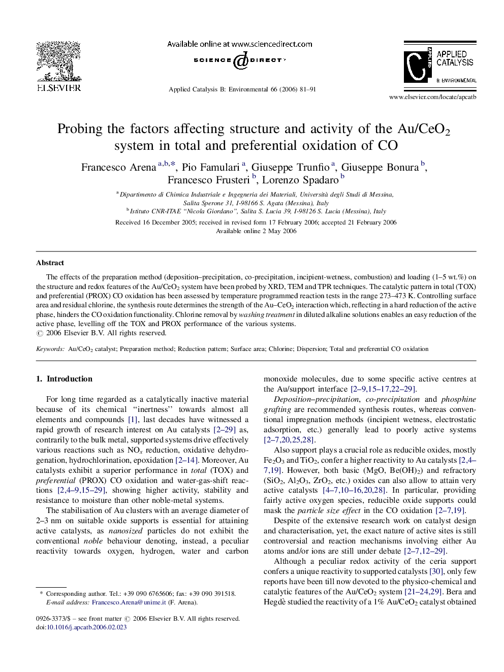 عکس صفحه اول مقاله: Probing the factors affecting structure and activity of the Au/CeO2 system in total and preferential oxidation of CO Probing the factors affecting structure and activity of the Au/CeO2 system in total and preferential oxidation of CO