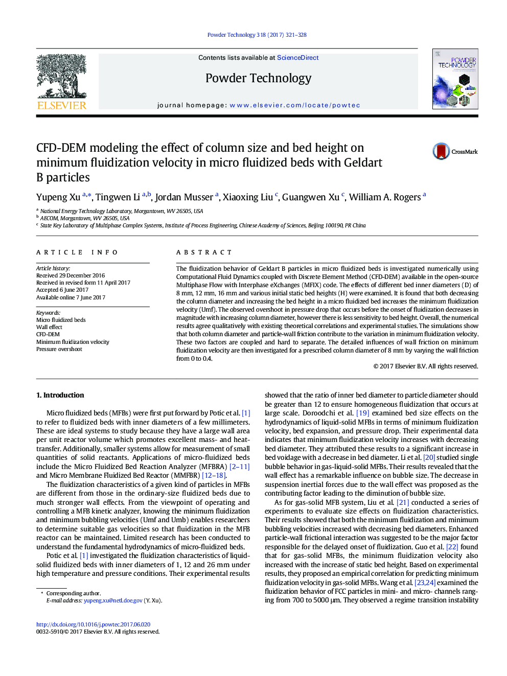 CFD-DEM modeling the effect of column size and bed height on minimum fluidization velocity in micro fluidized beds with Geldart B particles