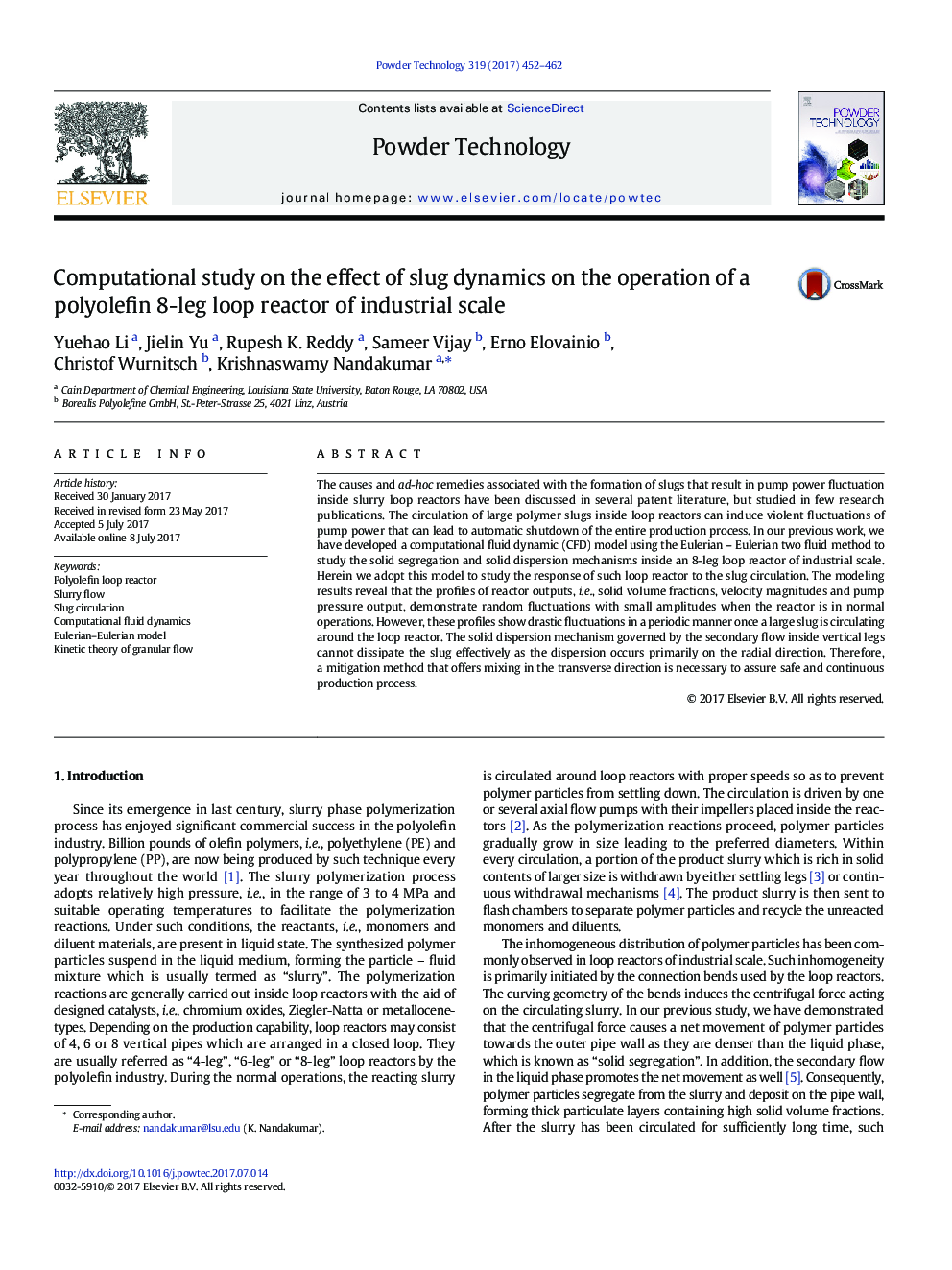 Computational study on the effect of slug dynamics on the operation of a polyolefin 8-leg loop reactor of industrial scale