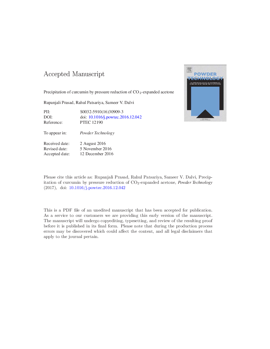 Precipitation of curcumin by pressure reduction of CO2-expanded acetone